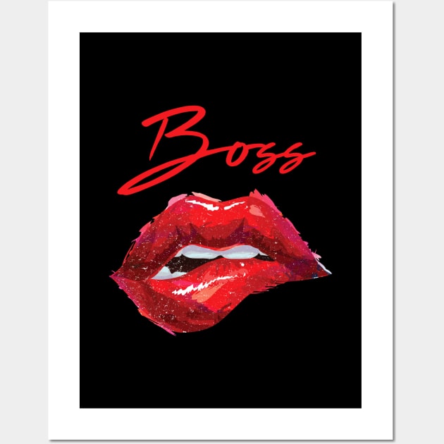 Sassy Boss T-shirt - Biting Lips - Bold Red Lipstick Wall Art by StudioGrafiikka